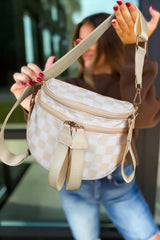 Dirty blue Canvas Checkerboard Pattern 27cm Compact Crossbody Bag
