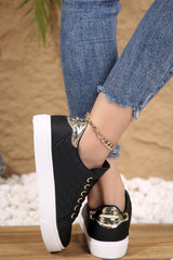 Black Quilted Lack Up Sneakers