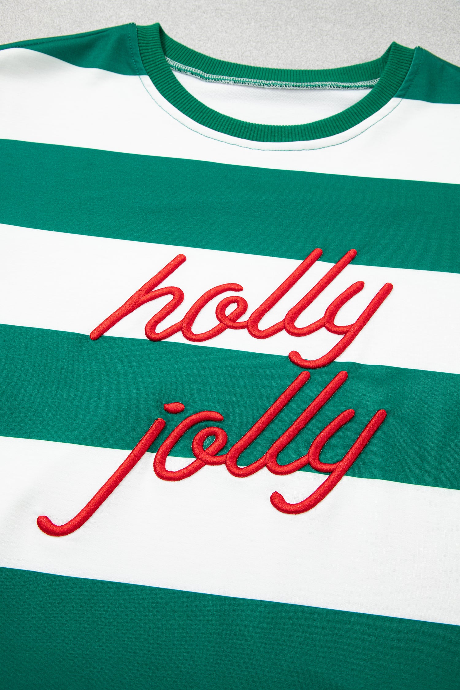 Red Stripe holly jolly Letter Embroidered Pullover Sweatshirt