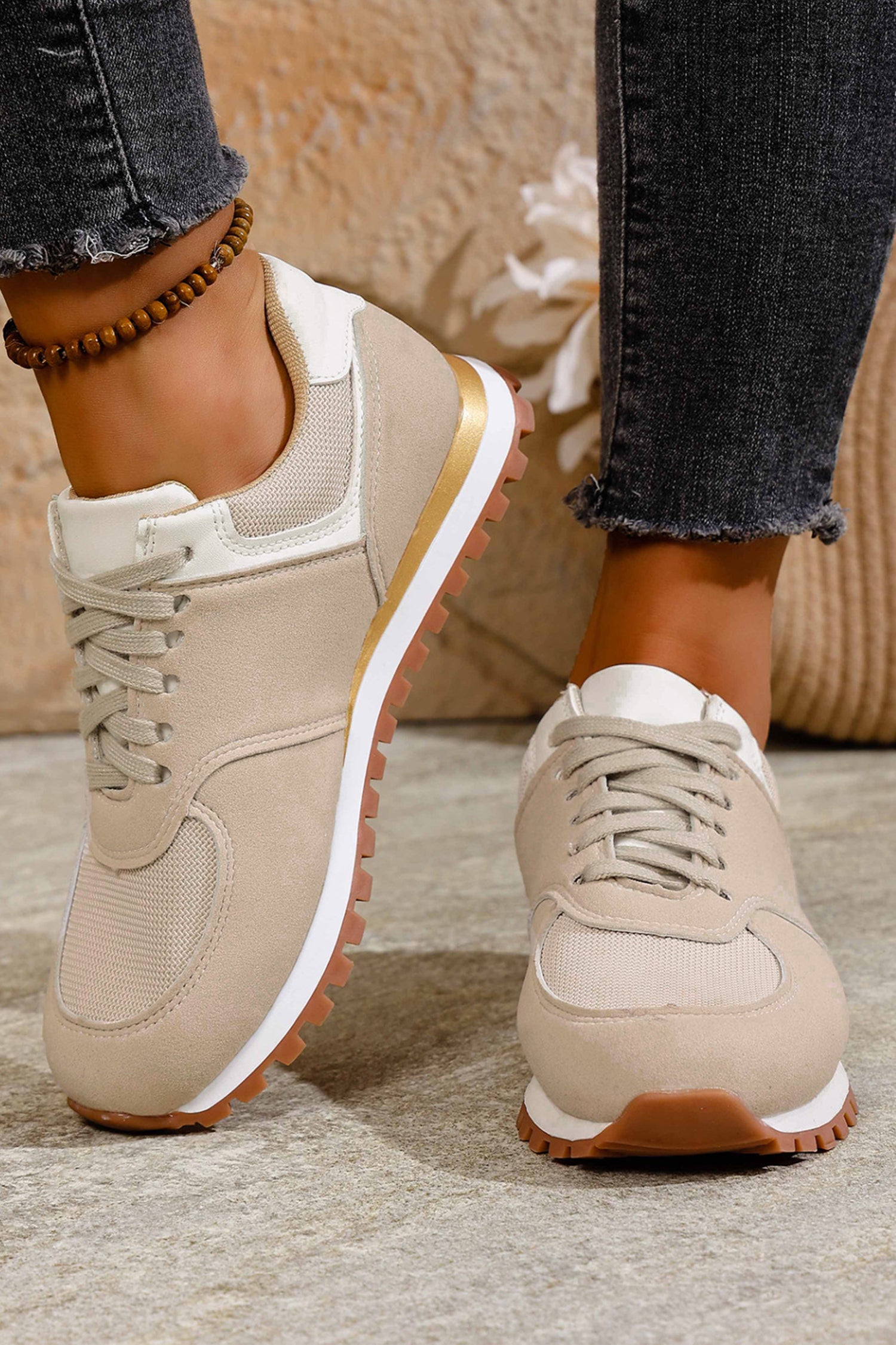 Navy Blue Faux Suede Mixed Patchwork Retro Jogger Sneakers
