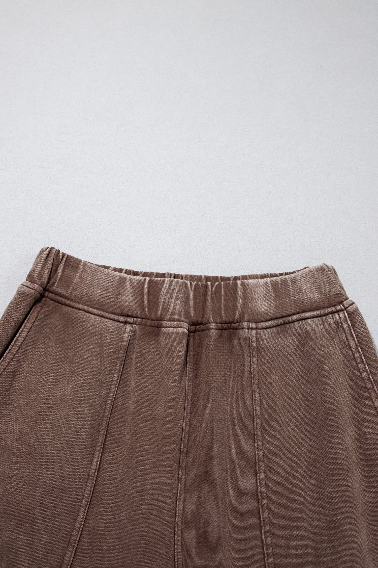 Coffee Mineral Wash Seam Detail Elastic Waist Barrel Pants
