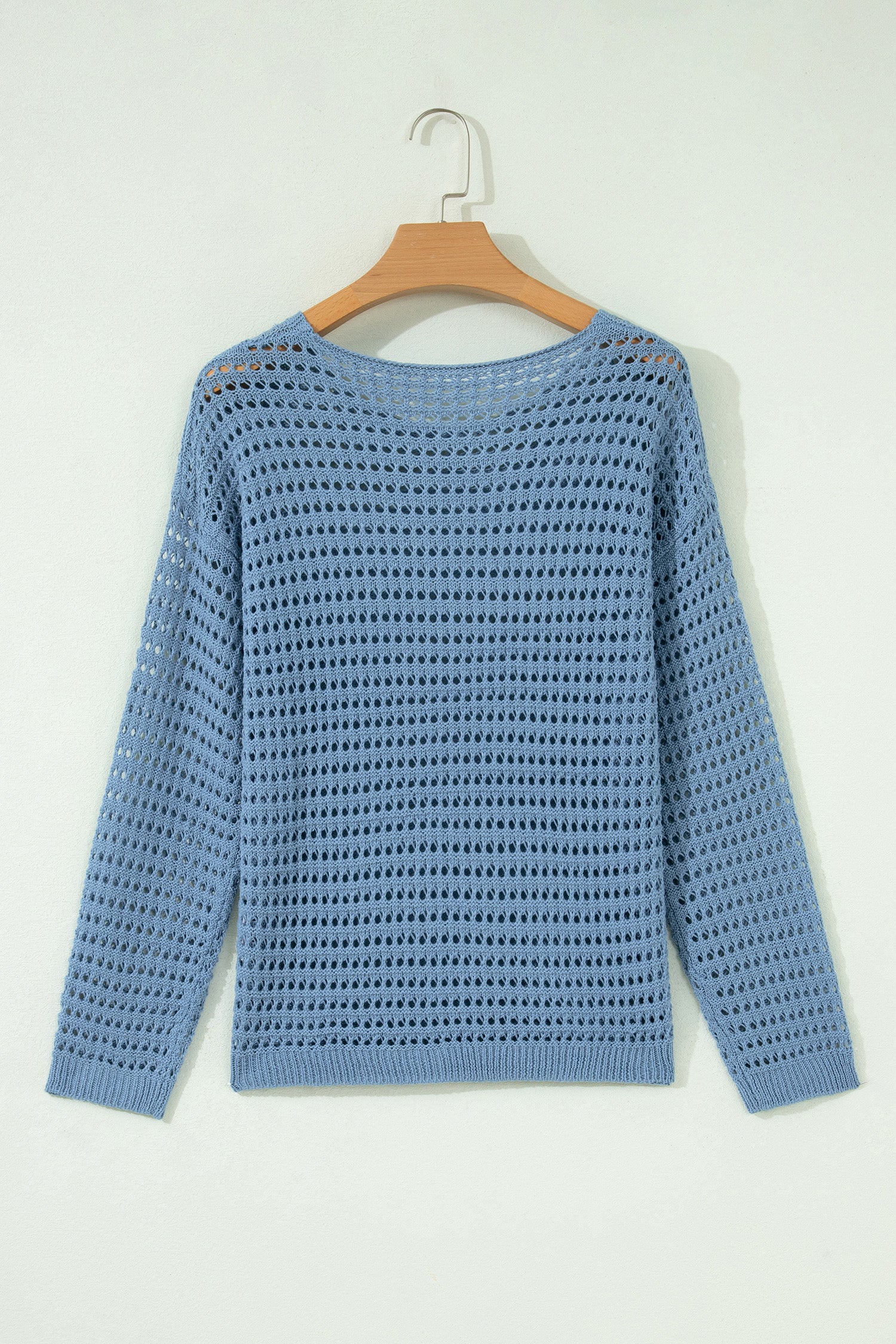 Myosotis Solid Color Hollow Out Knit Long Sleeve Crochet Sweater