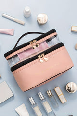 Pink Waterproof PVC Double Layer PU Cosmetic Bag