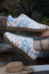 Dark Green Fresh Floral Print Color Block Detail Lace Up Shoes