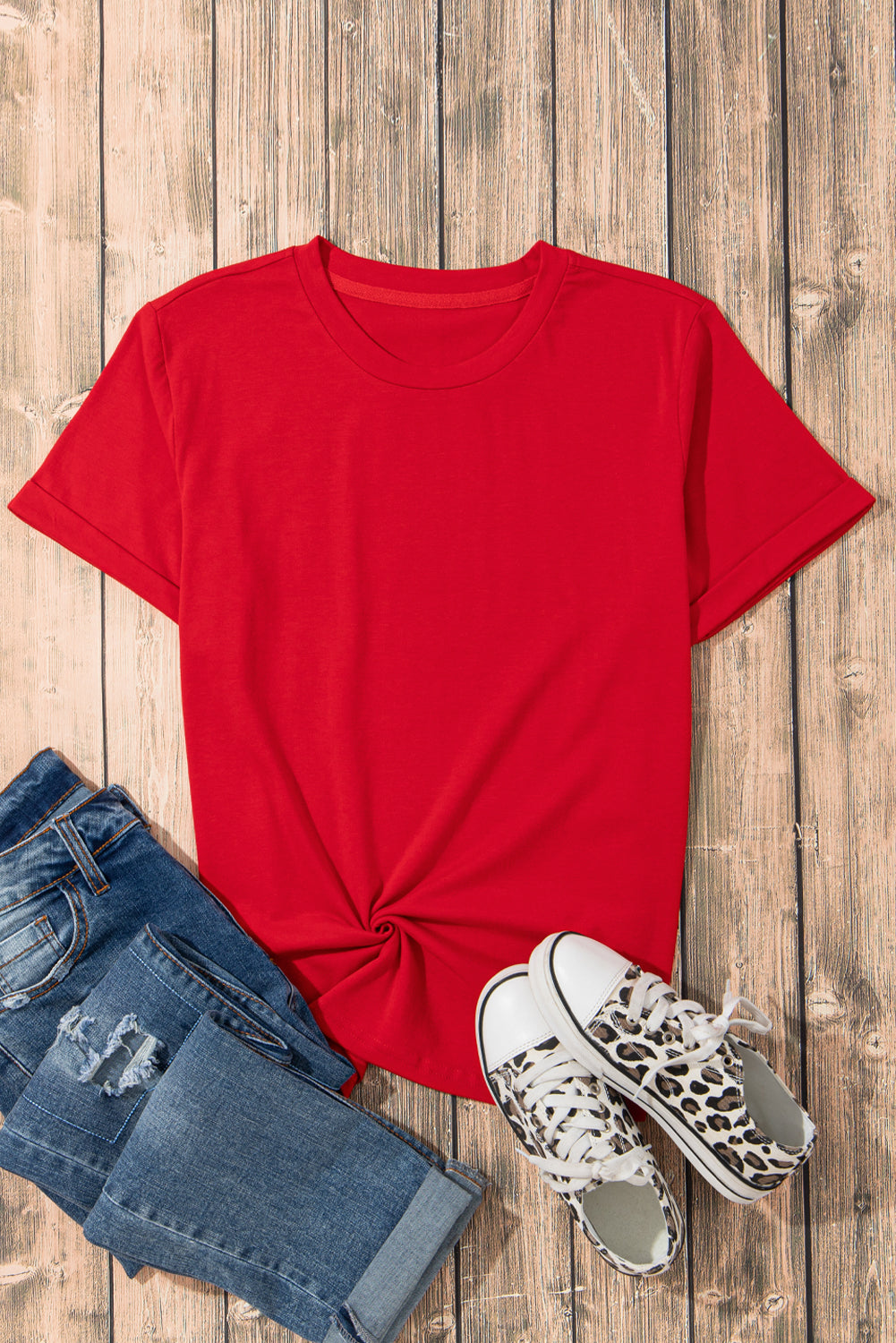 Yellow Cream Casual Plain Crew Neck Tee
