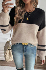 Parchment Colorblock Striped Sleeve Detail Knit Sweater