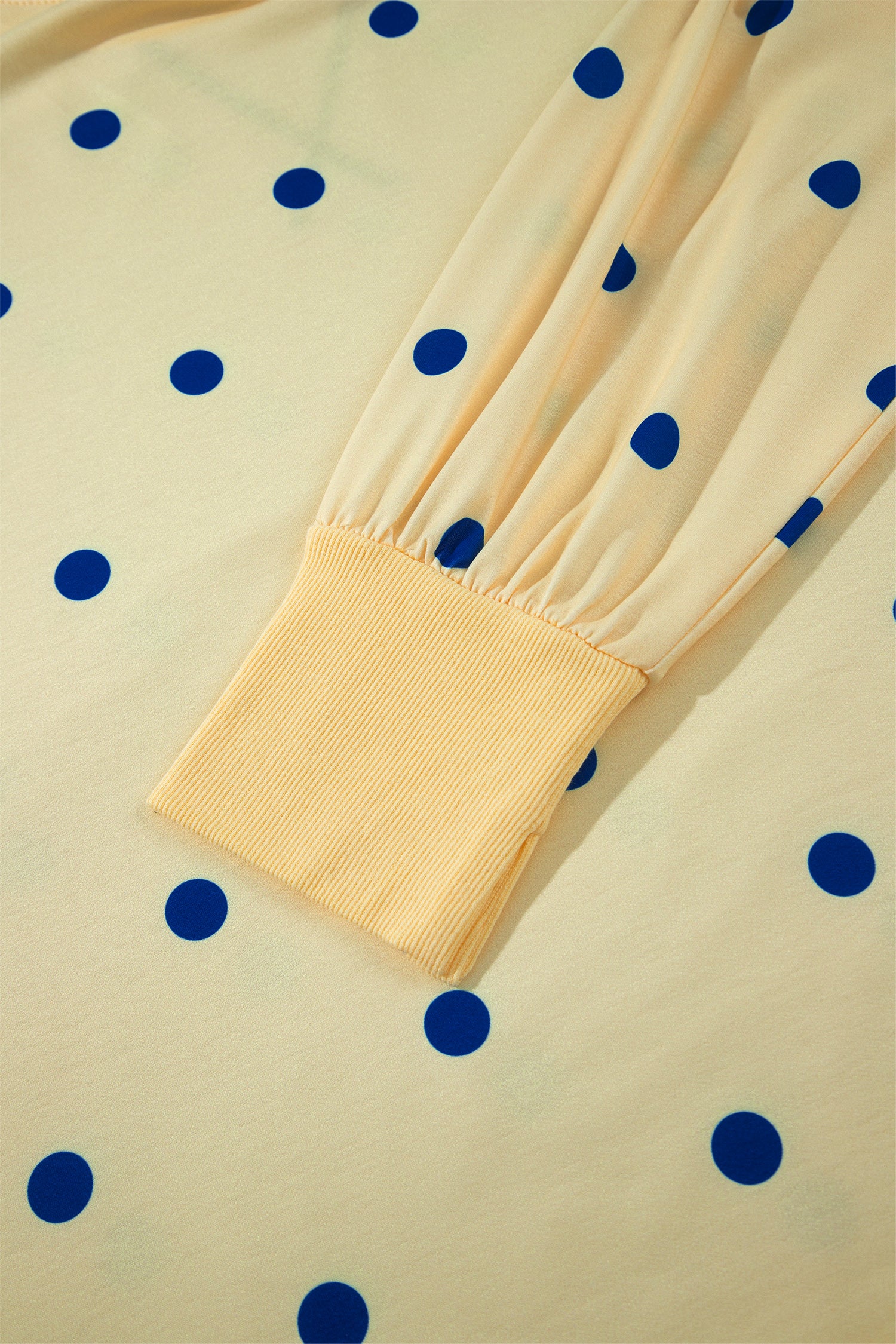 Beige Round Neck Long Sleeve Polka Dot Plus Size Top