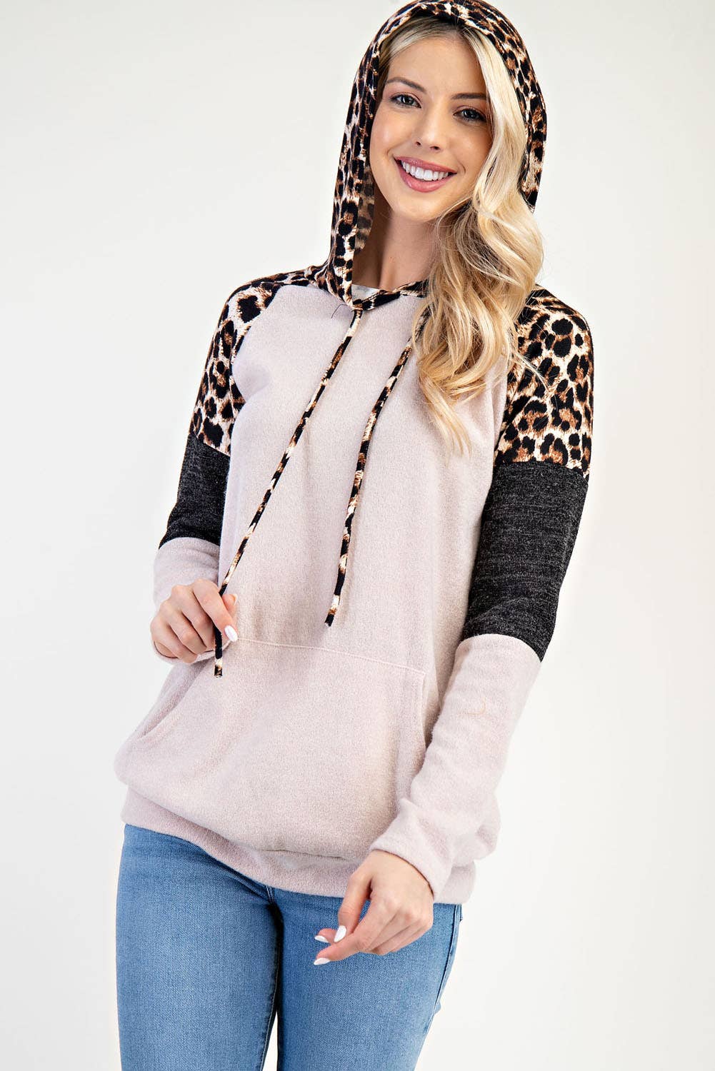 ANIMAL PRINT COLOR BLOCK HOODIE