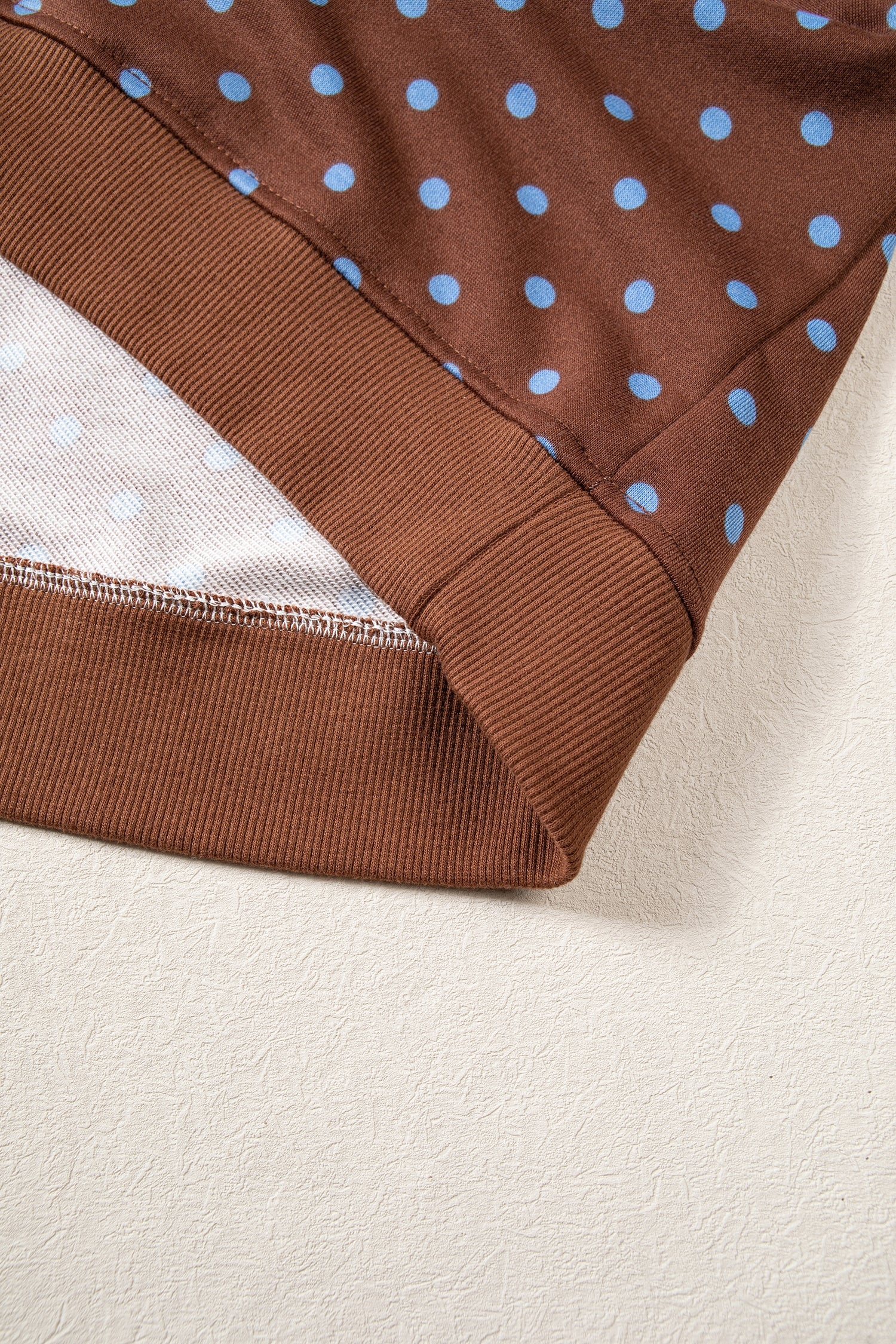 Brown Polka Dot Drawstring Wide Leg Long Sleeve Top Pant Set