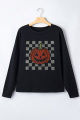 Black Rhinestone Pumpkin Graphic Long Sleeve T-Shirt