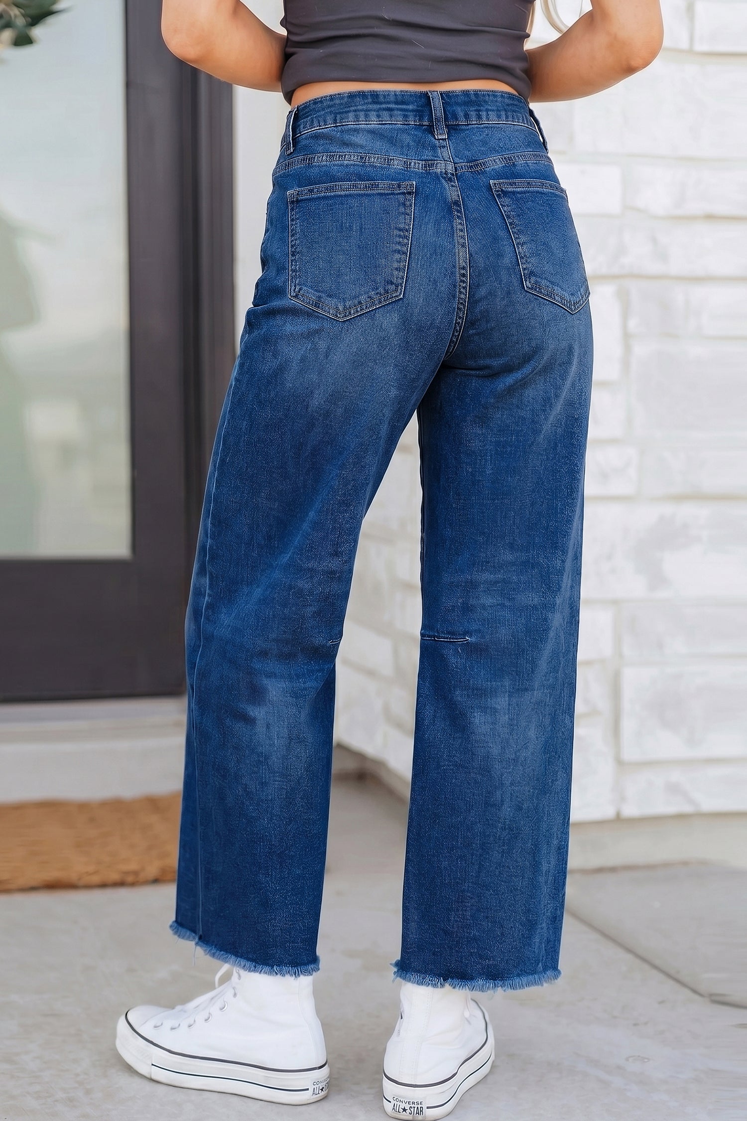 Sail Blue Frayed Cropped Barrel Jeans
