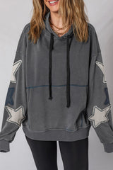 Carbon Grey Star Patched Kangaroo Pocket Vintage Hoodie