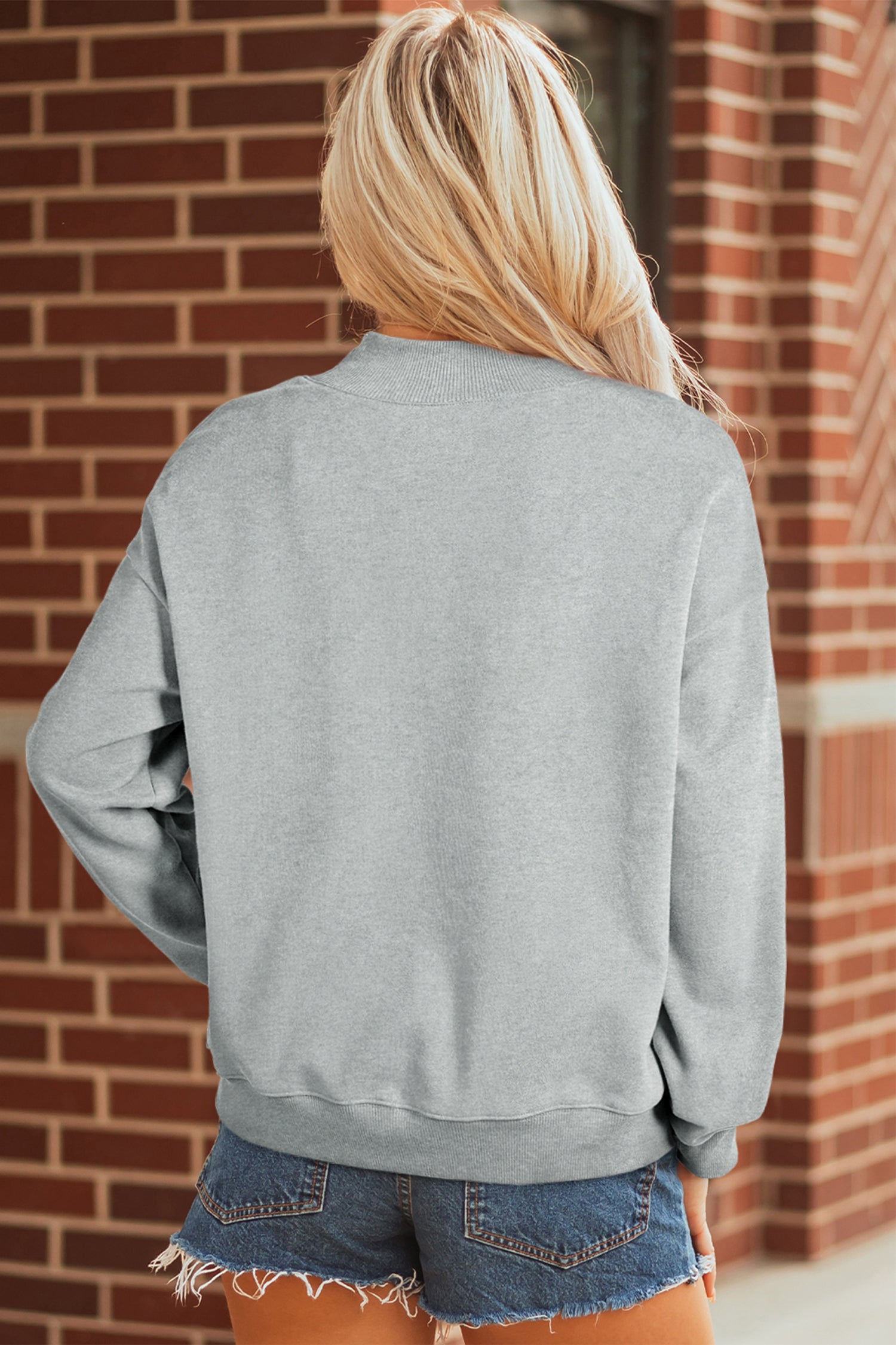 Tillandsia Purple Solid Color Oversized Mock Neck Sweatshirt