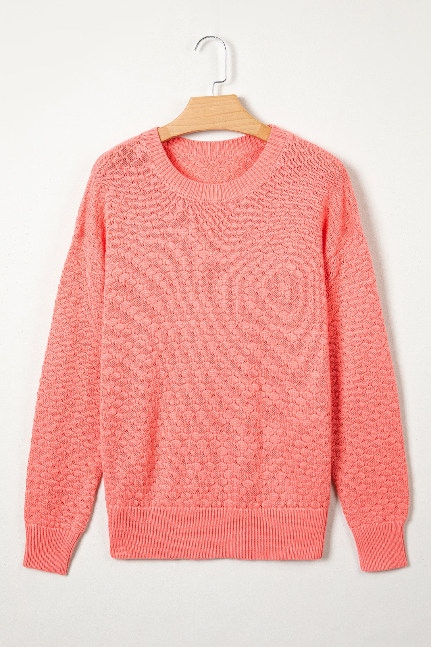 Coral Paradise Drop Shoulder Ribbed Knit Long Sleeve Sweater