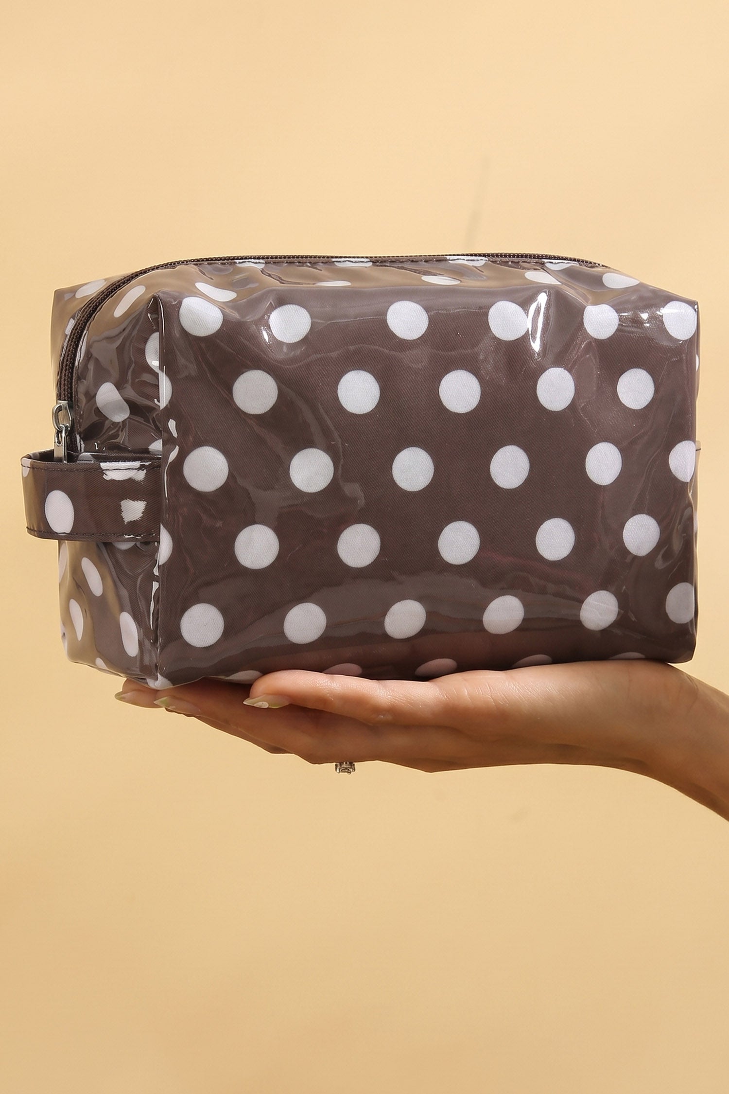 Light Pink Durable PVC Polka Dot Makeup Bag