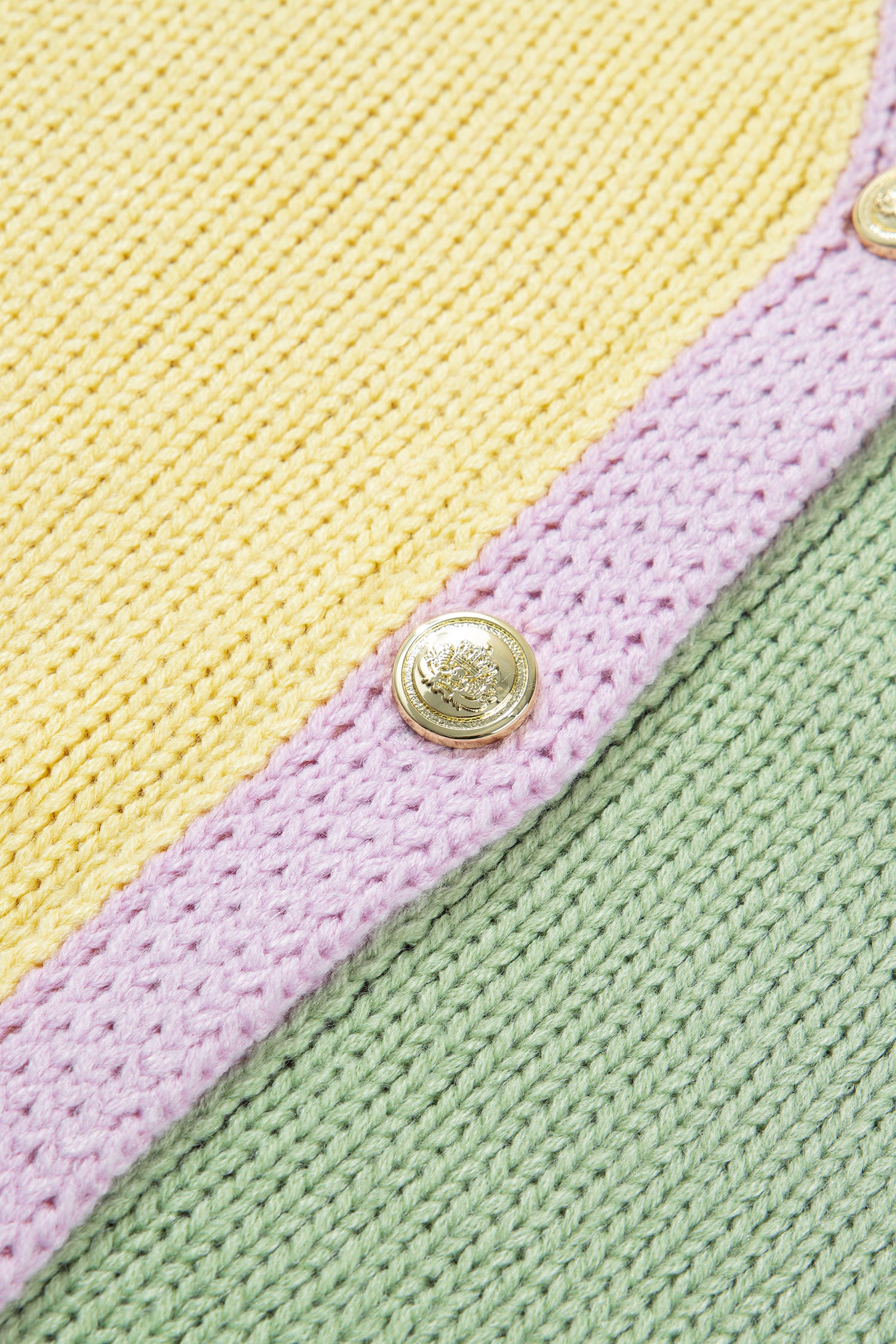 Yellow V Neck Drop Shoulder Patchwork Regular Wash Knitwear Cardigan