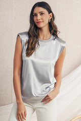 Silvery Solid Sleeveless Round Neck Tee