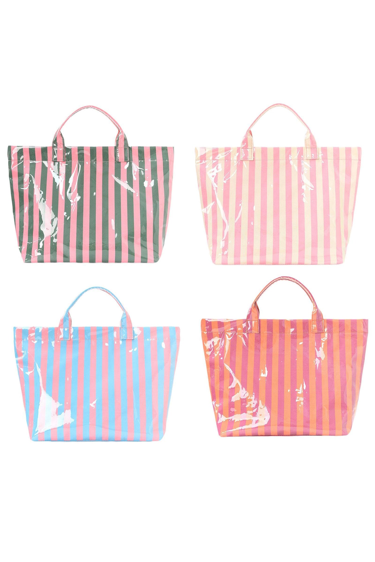 Blackish Green Glossy Striped Vinyl Large Tote Bag (Color Varied)