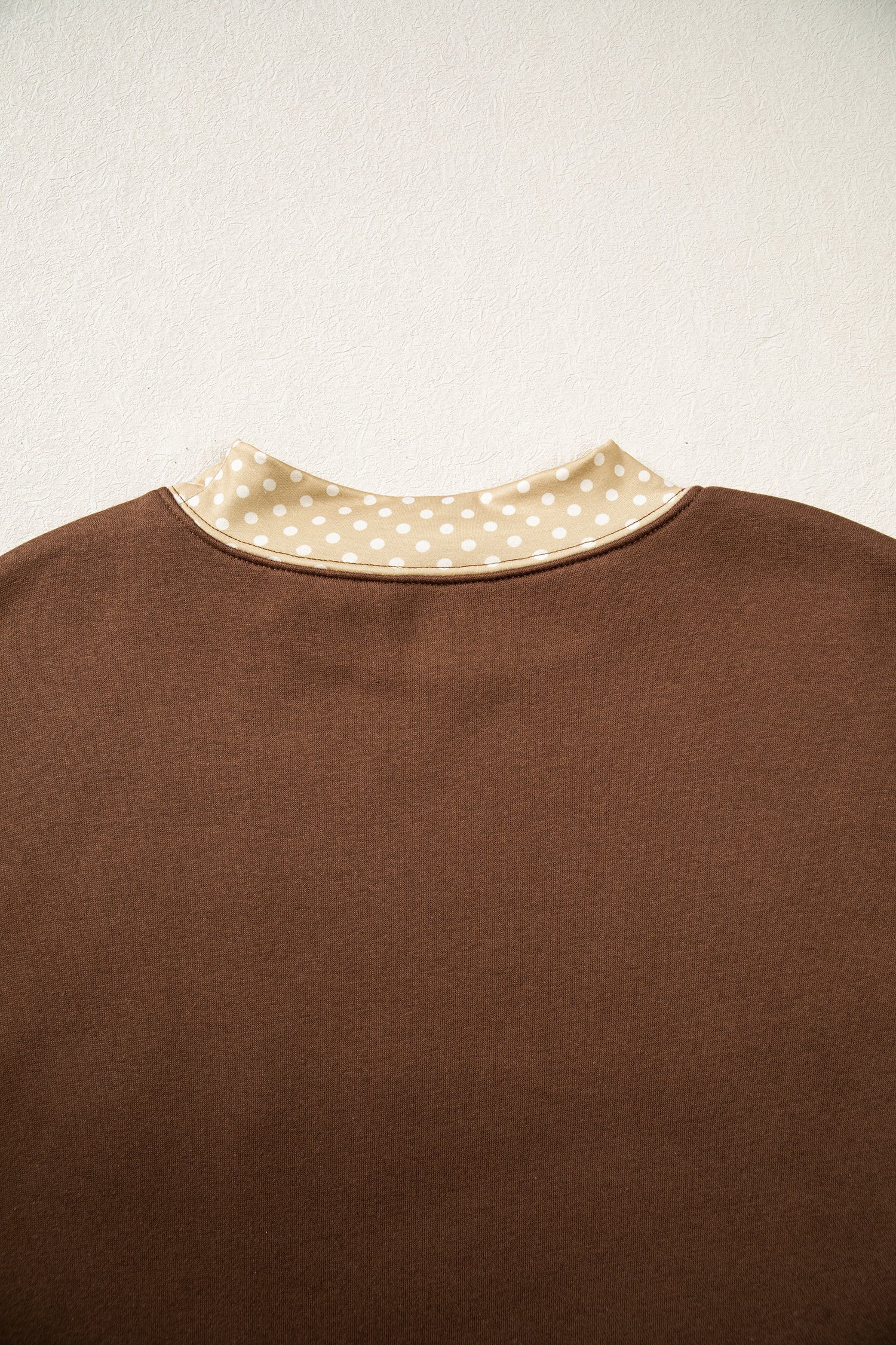 Coffee Polka Dot Trim High Neck BLESSED Letter Graphic Baggy Sweatshirt