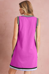 Purple Orchid Contrast Trim V Neck Sleeveless Mini Dress