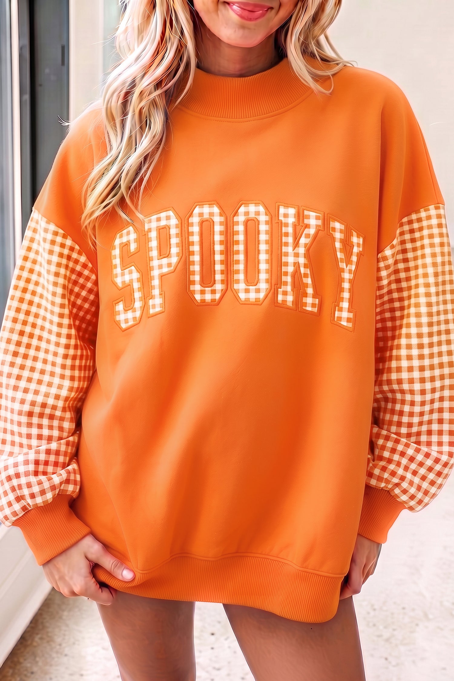 Carrot Gingham Plaid Oversized Pullover Sweatshirt