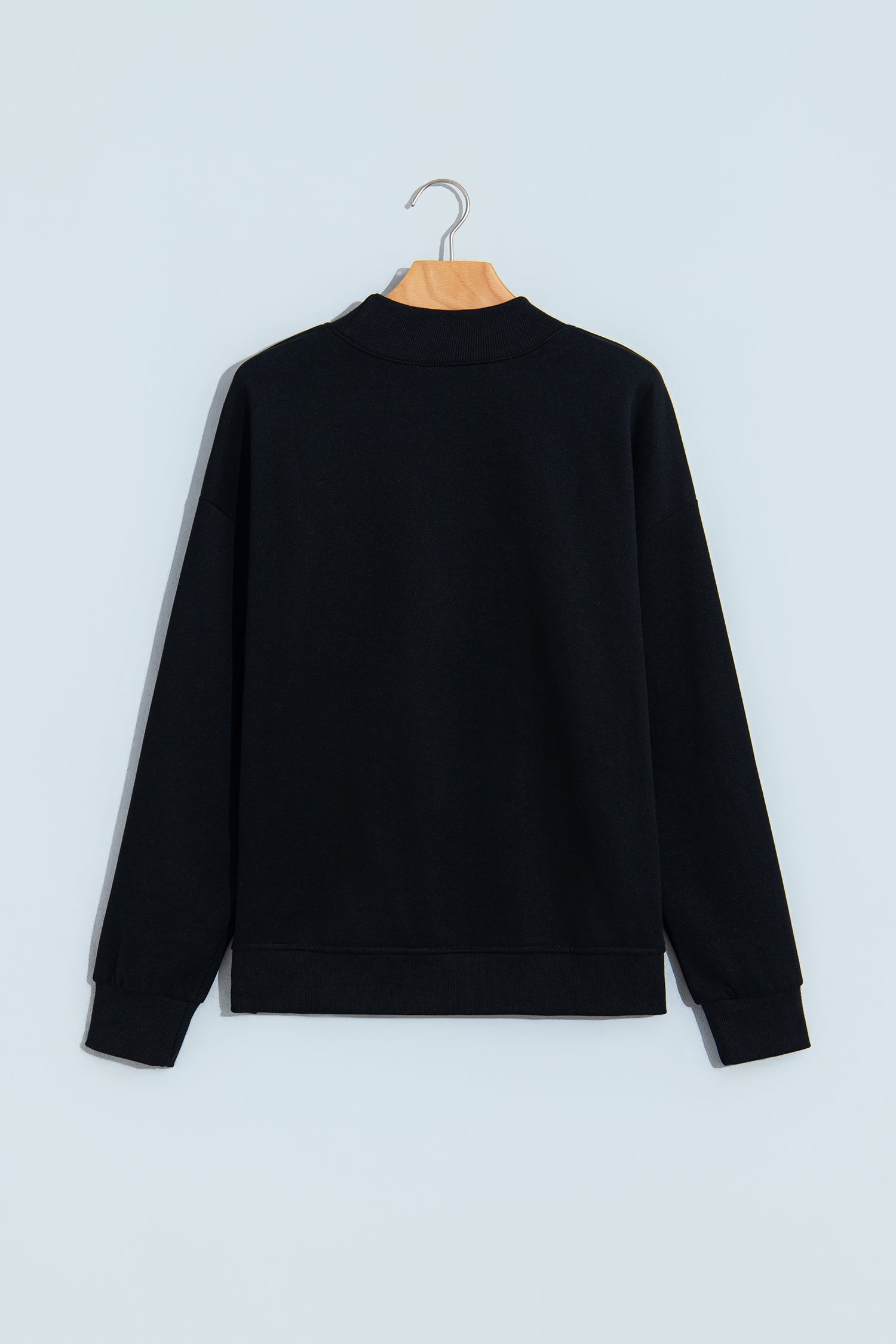Black Solid Color Oversized Mock Neck Sweatshirt