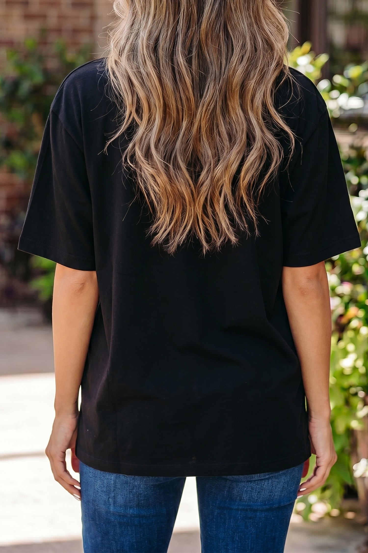 Dark Blue Solid Color High Neck Oversize Tee