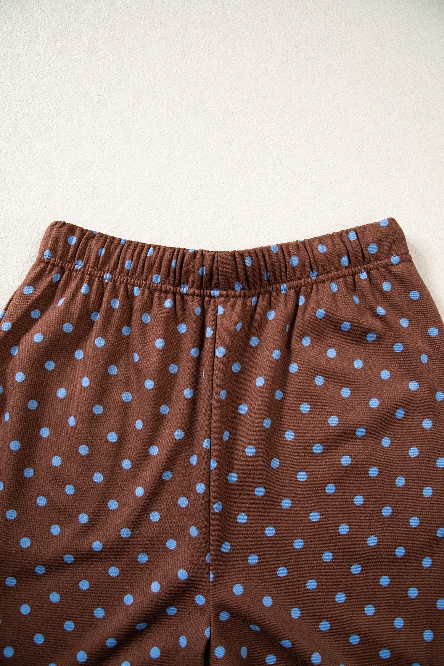 Brown Polka Dot Drawstring Wide Leg Long Sleeve Top Pant Set
