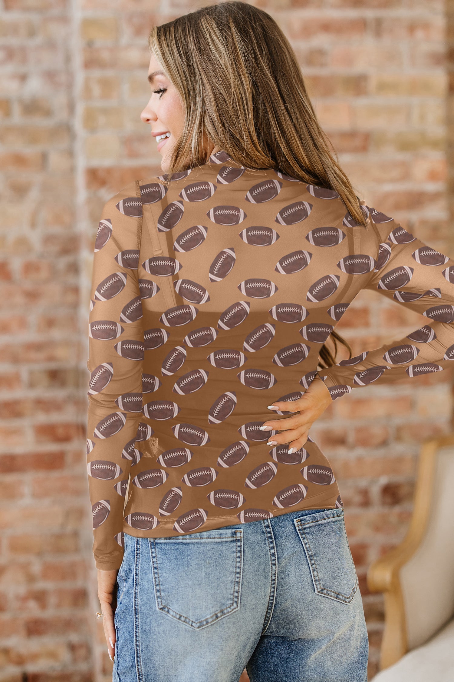 Black Baseball Game Day Sheer Mesh Long Sleeve Top