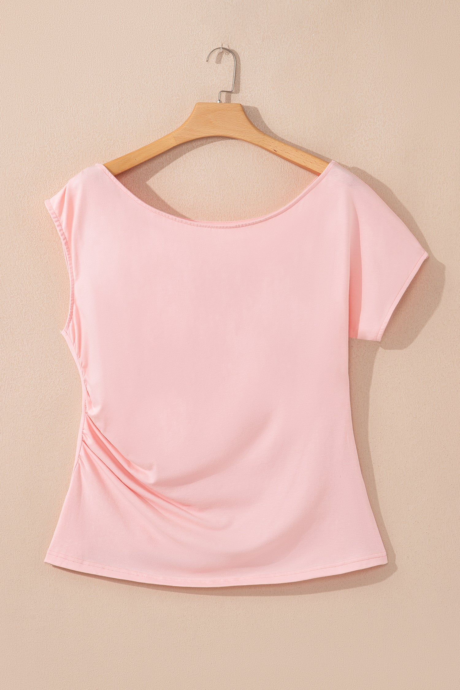 Burgundy Plus Size Solid Color Asymmetric Neck Short Sleeve Blouse