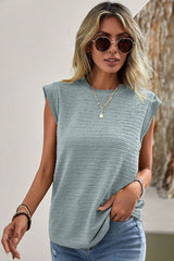Beau Blue Solid Color Textured Crew Neck Tank Top