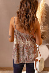 Multicolor Floral Print Lace Crochet Spaghetti Strap Tank Top