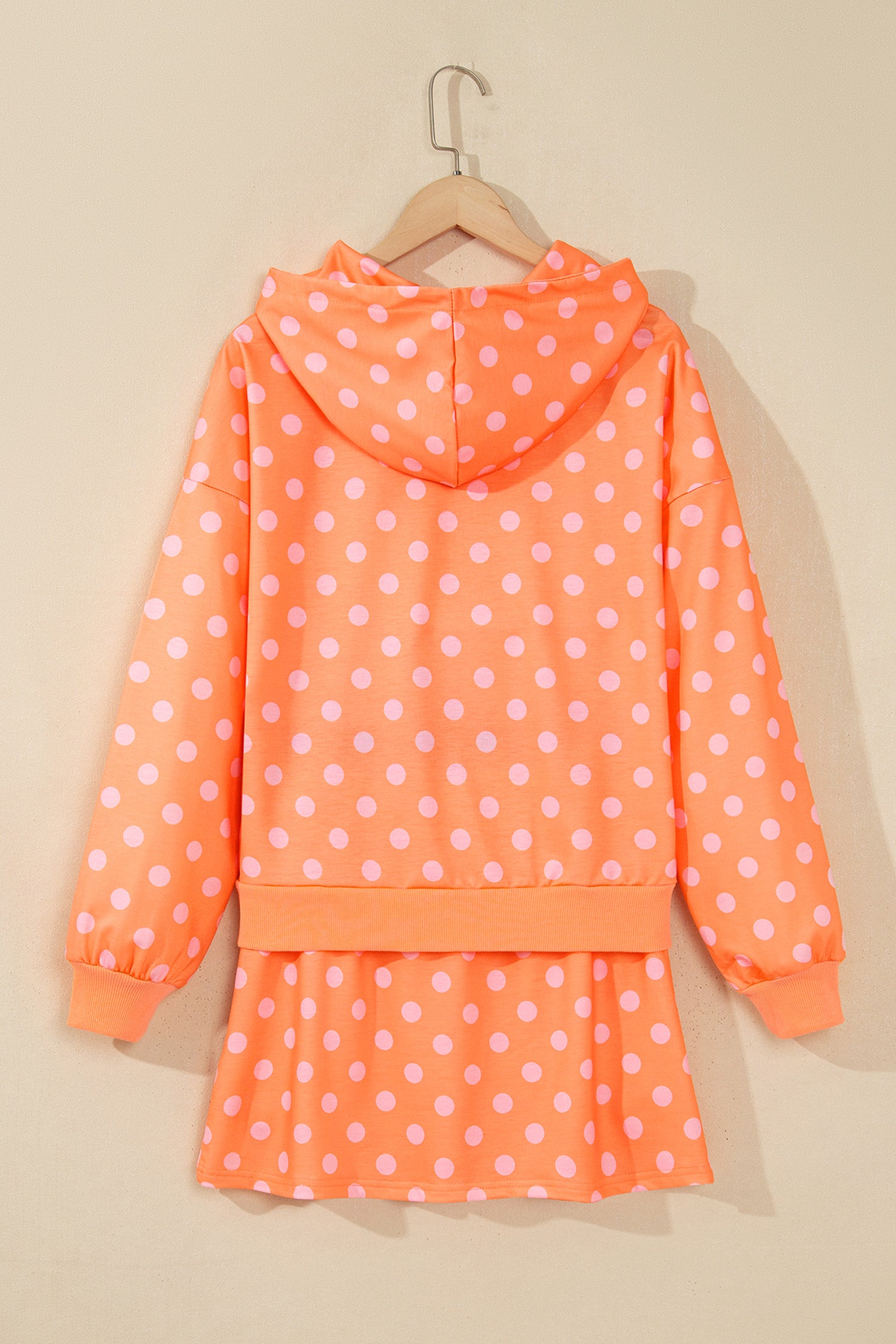 Orange Polka Dot Hooded Long Sleeve Top Casual Mini Skort Set