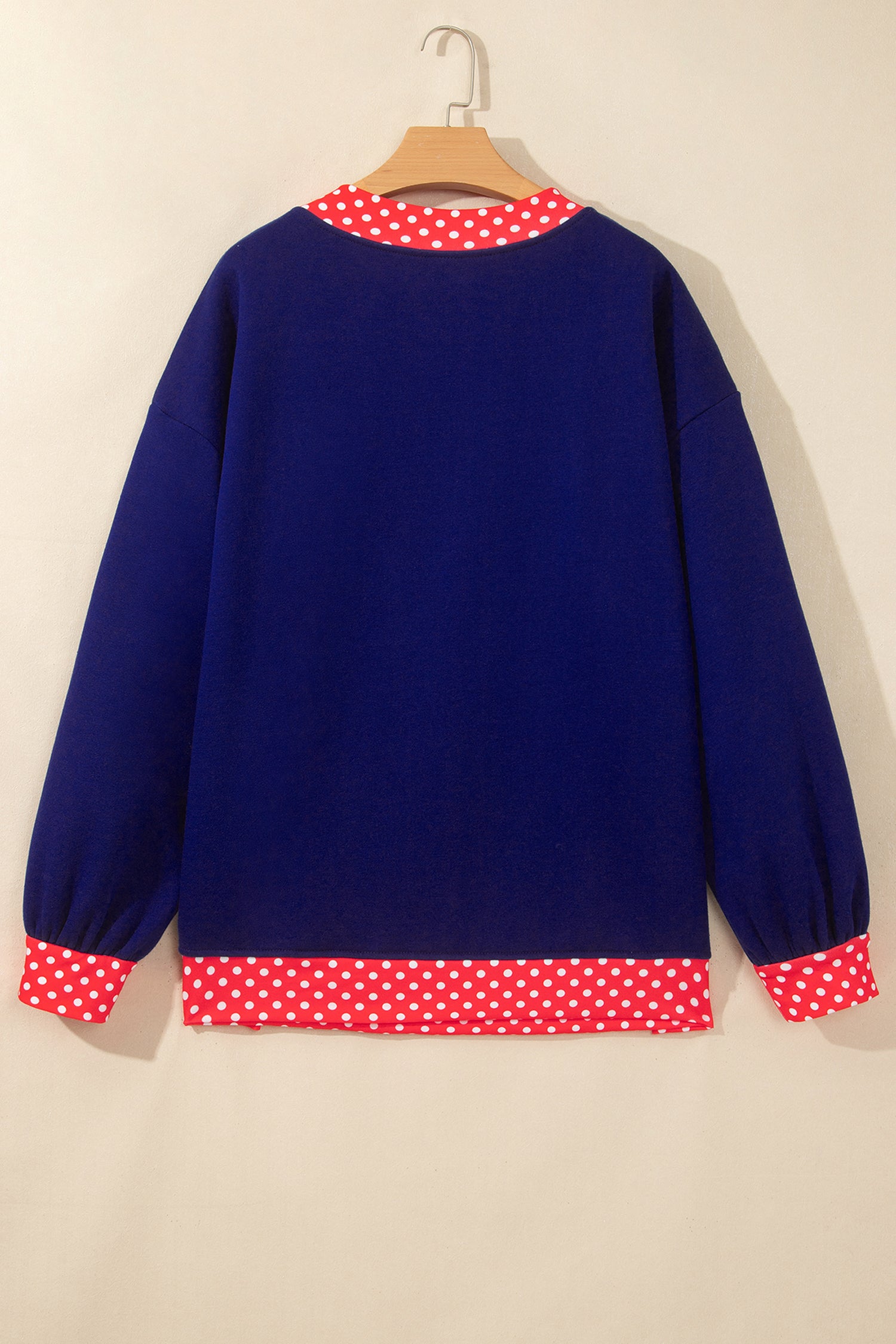 Dark Green Colorblock Polka Dot Contrast Trim Oversized Sweatshirt