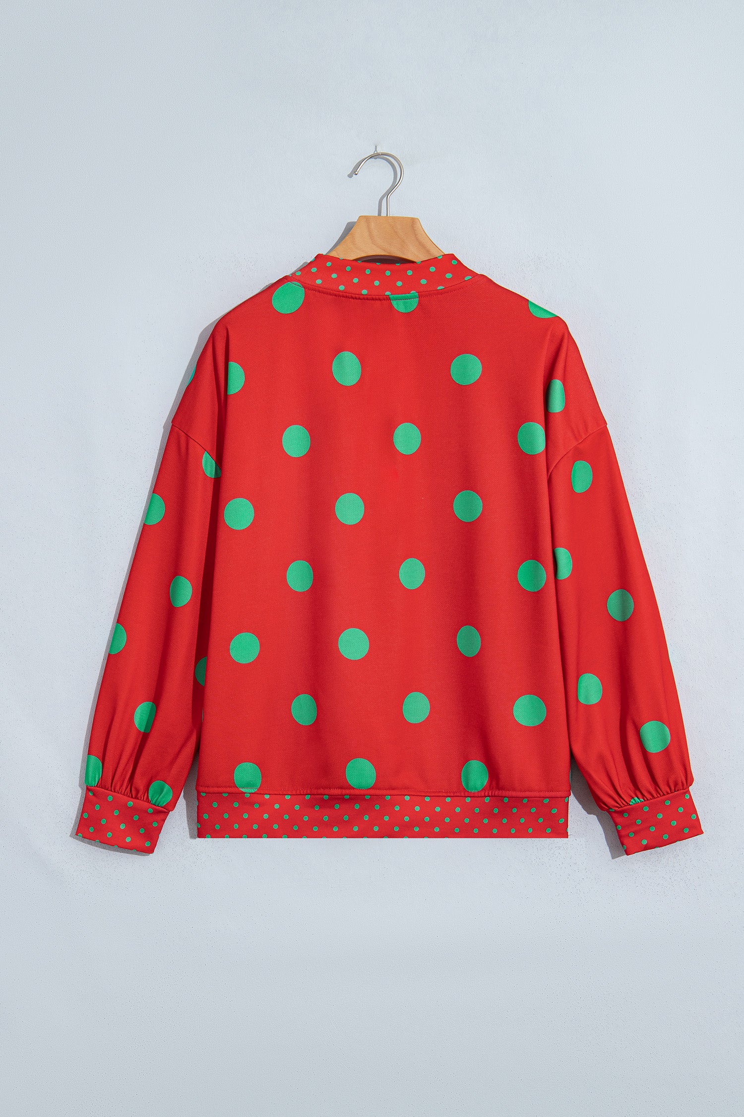 Pink Polka Dot Print Contrast Detail Oversized Tunic Sweatshirt