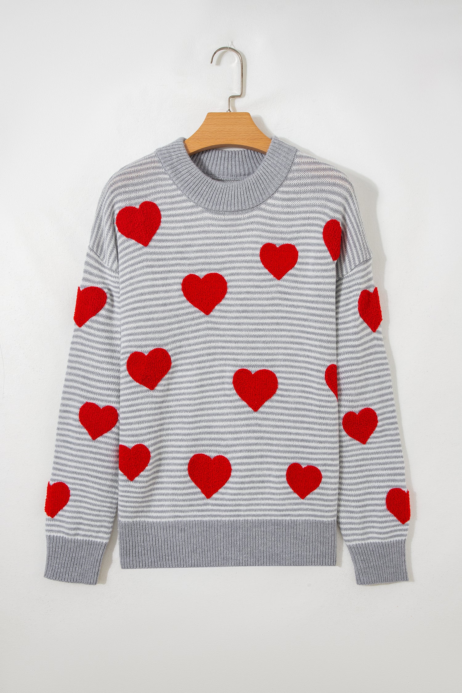 Rose Stripe Contrast Heart Pattern Valentine Knit Sweater