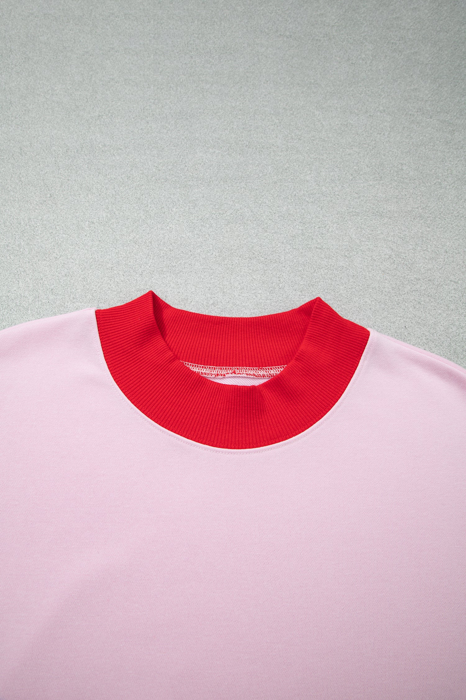 Pink Color Block Contrast Trim Plus Size Sweatshirt