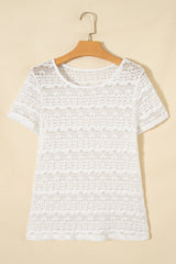 White Sheer Lace Short Sleeve Top