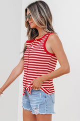 Red Stripe Buttoned Ribbed Knit Tank Top