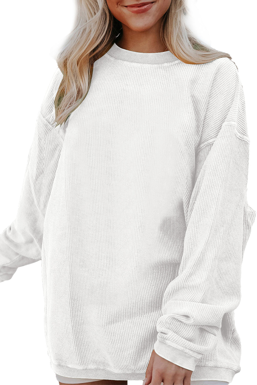 Festival Fuchsia Plain Drop Sleeve Rib Knit Oversized Sweatshirt
