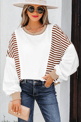 White Stripe Colorblock Patchwork Contrast Stitching Oversize Sweatshirt