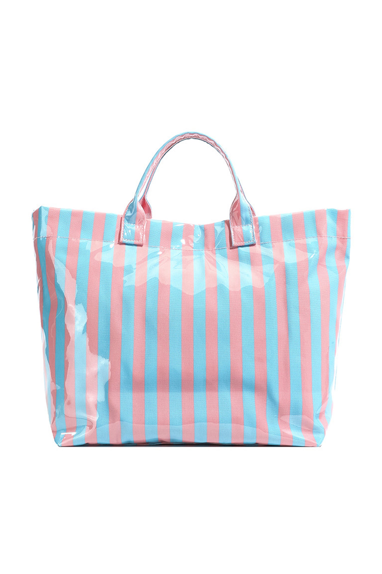 Blackish Green Glossy Striped Vinyl Large Tote Bag (Color Varied)