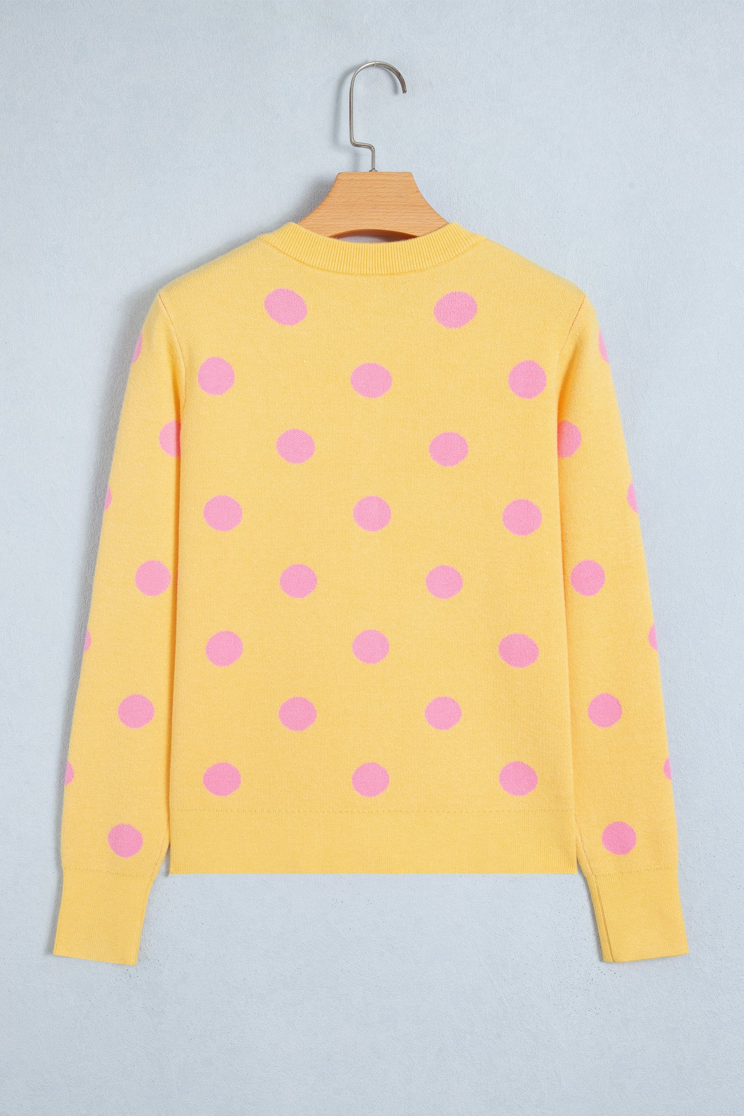 Yellow Cream Casual Polka Dot Button Front Long Sleeve Sweater Cardigan