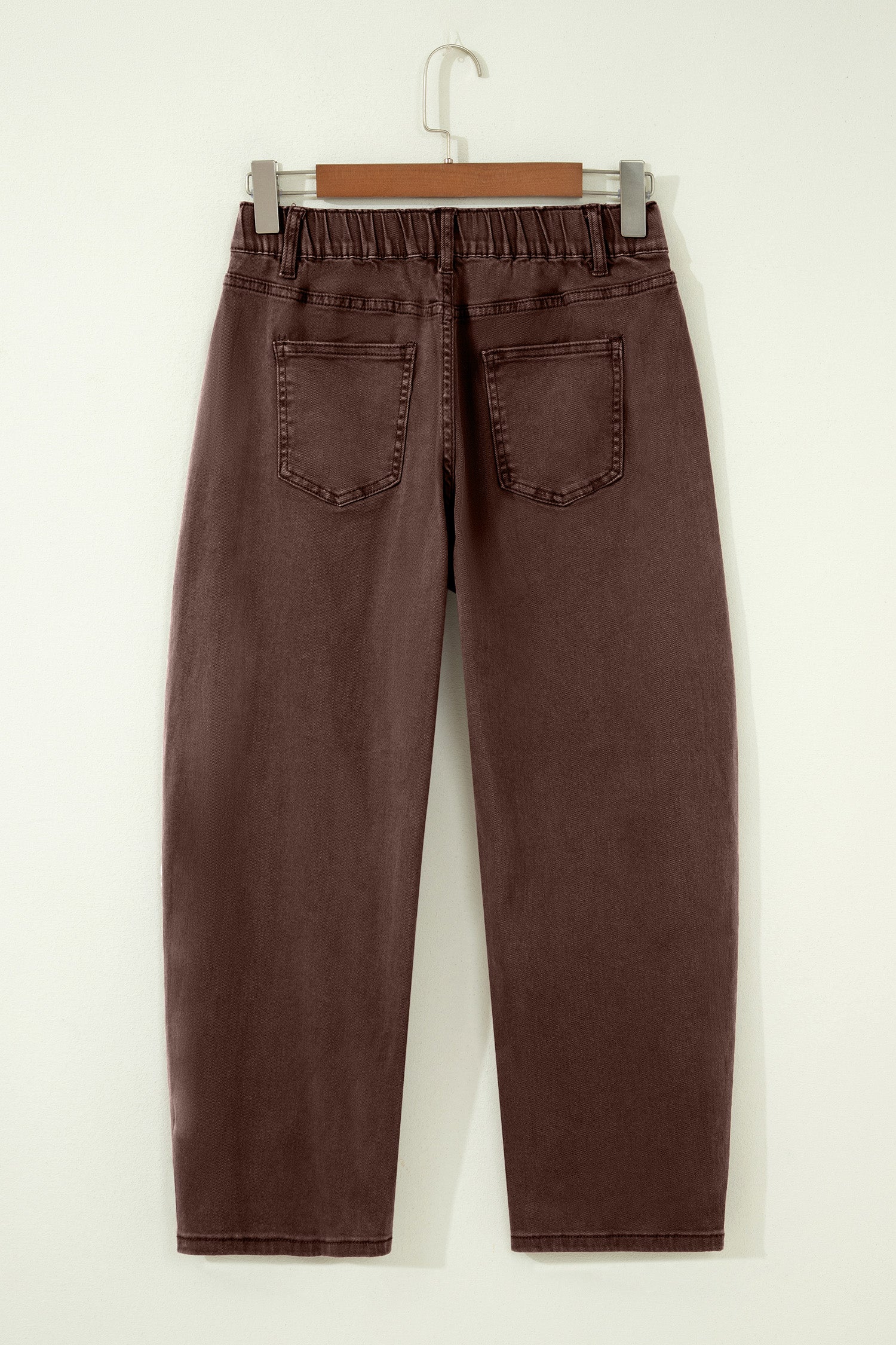 Beau Blue Solid Color Square Patch Pocket Ankle-length Barrel Jeans