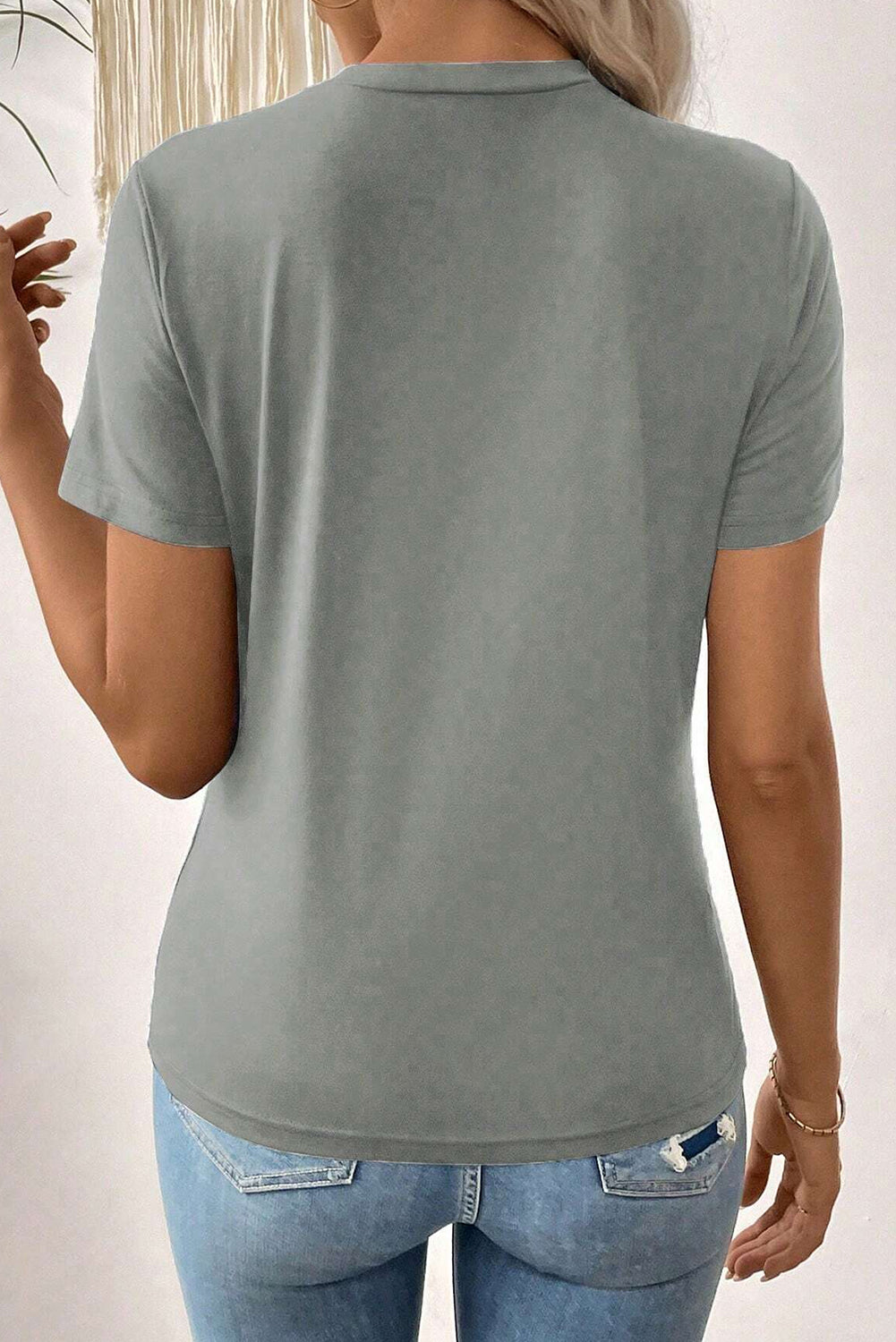 Dirty Blue Solid Color Round Neck T Shirt