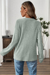 Clearly Aqua Ribbed Texture Drop Shoulder Henley Knit Top
