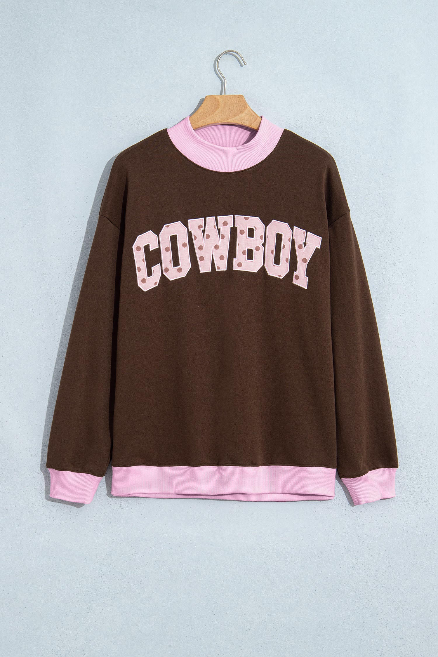 Pink Polka Dot Letter Graphic Colorblock Tunic Sweatshirt