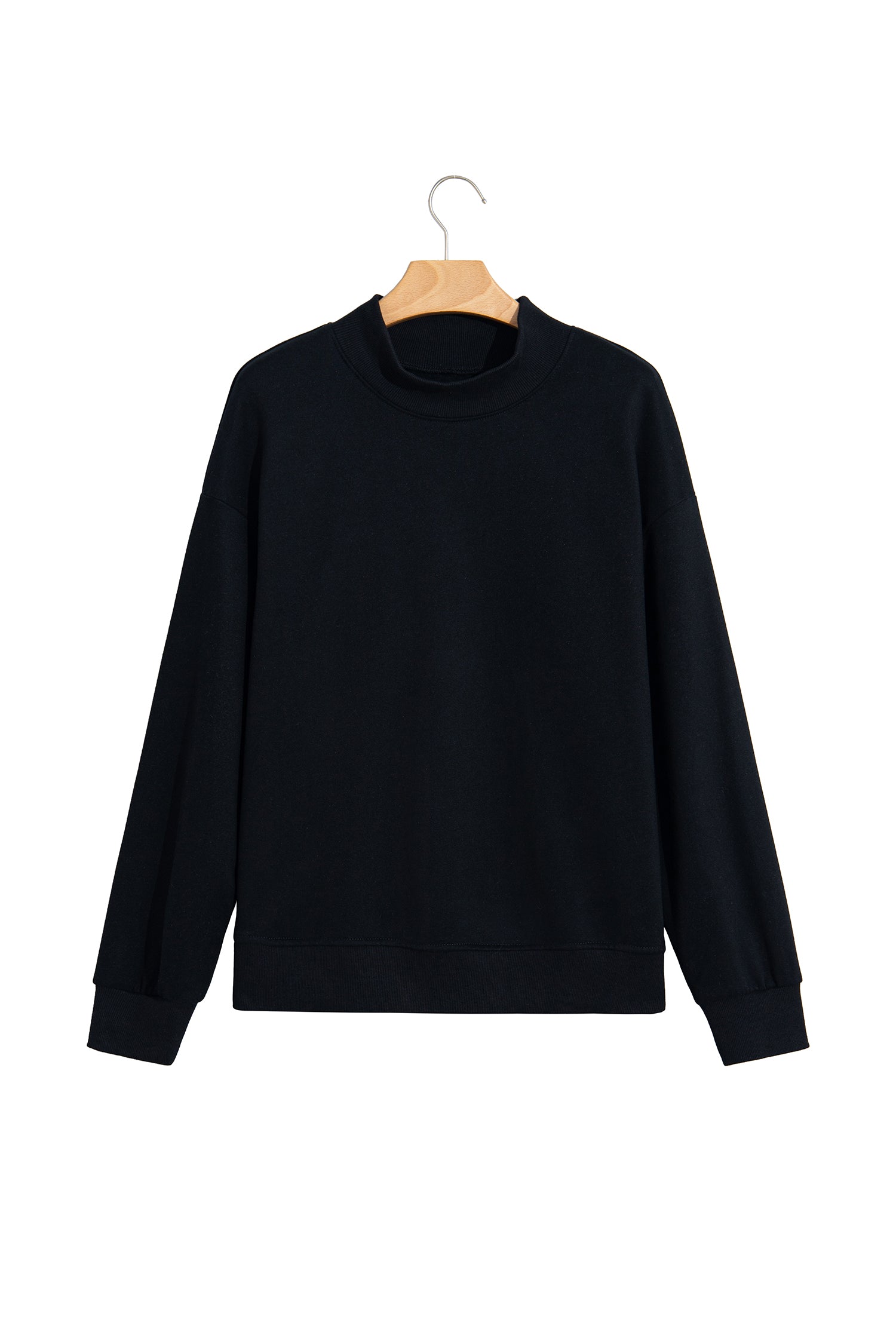 Black Solid Color Oversized Mock Neck Sweatshirt