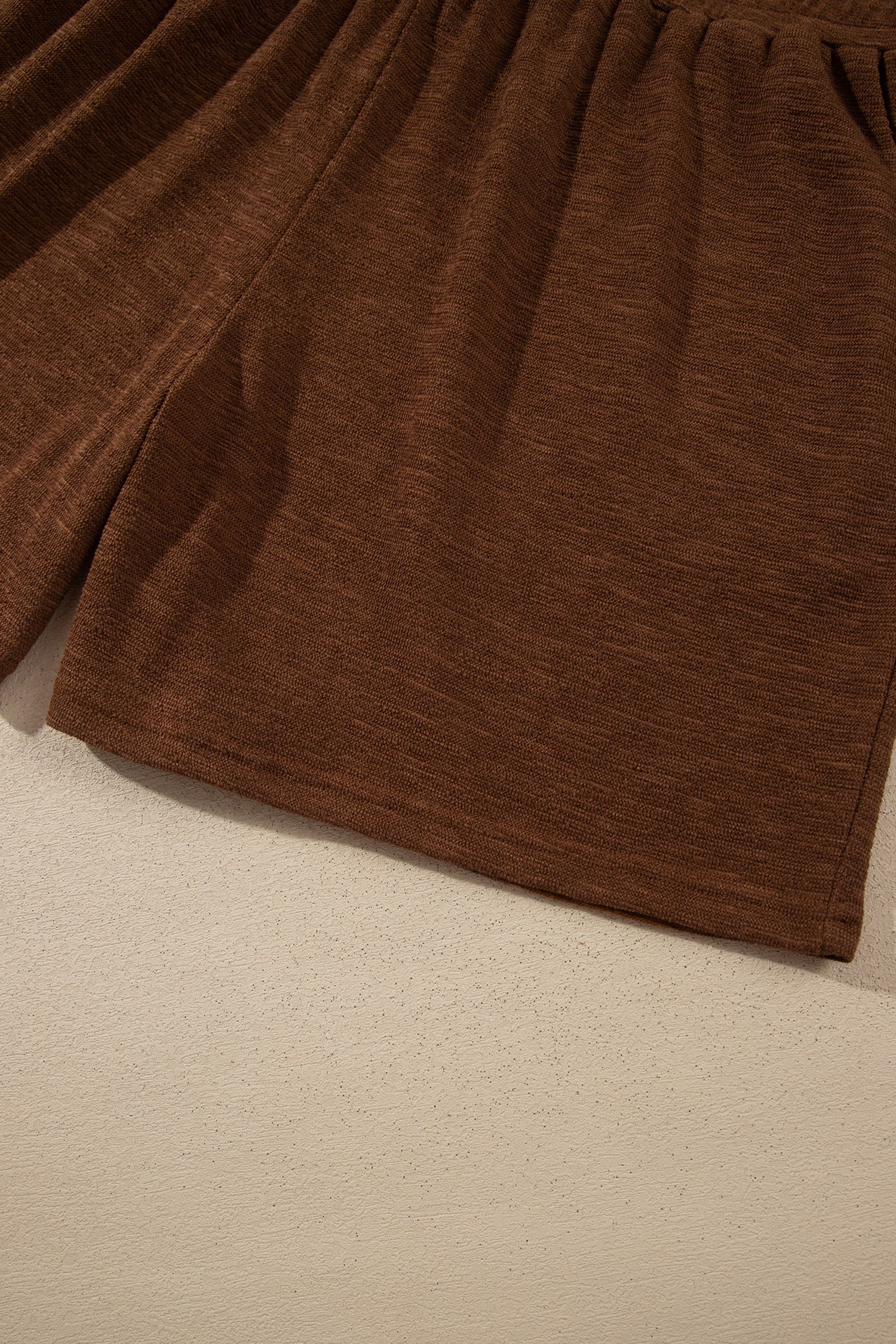 Chestnut Drop Shoulder Long Sleeve Top Elastic Waist Shorts Plus Size Set