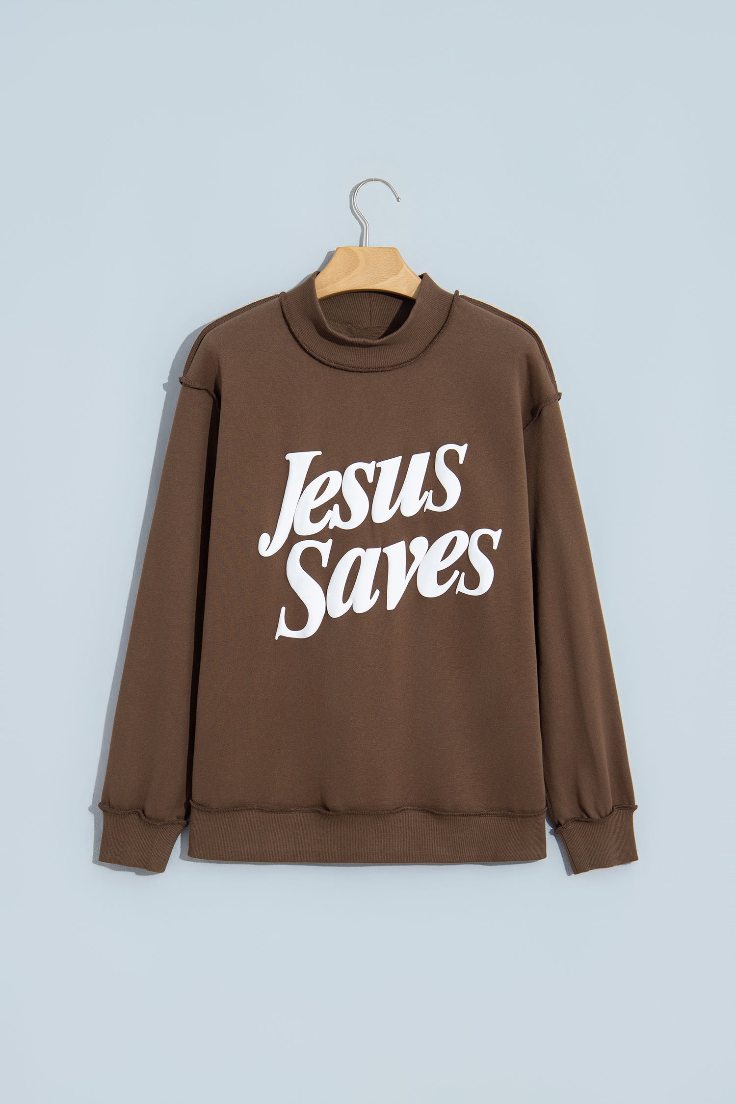 Fiery Red Jesus Saves Slogan Print Stand Neck Baggy Sweatshirt